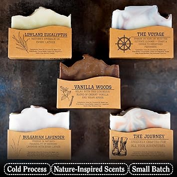 Natural Bar Soap for Women & Men | Skin-Friendly & Chemical-Free Hand Made Soap Bar Gift Set | Best Exfoliating and Cleansing Bar Soap for Men & Women | 5 Oz. Variety Pack of 5